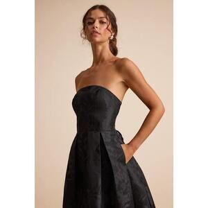 Lulus Laurelin Black Floral Jacquard Pleated Strapless Maxi Dress - Size L